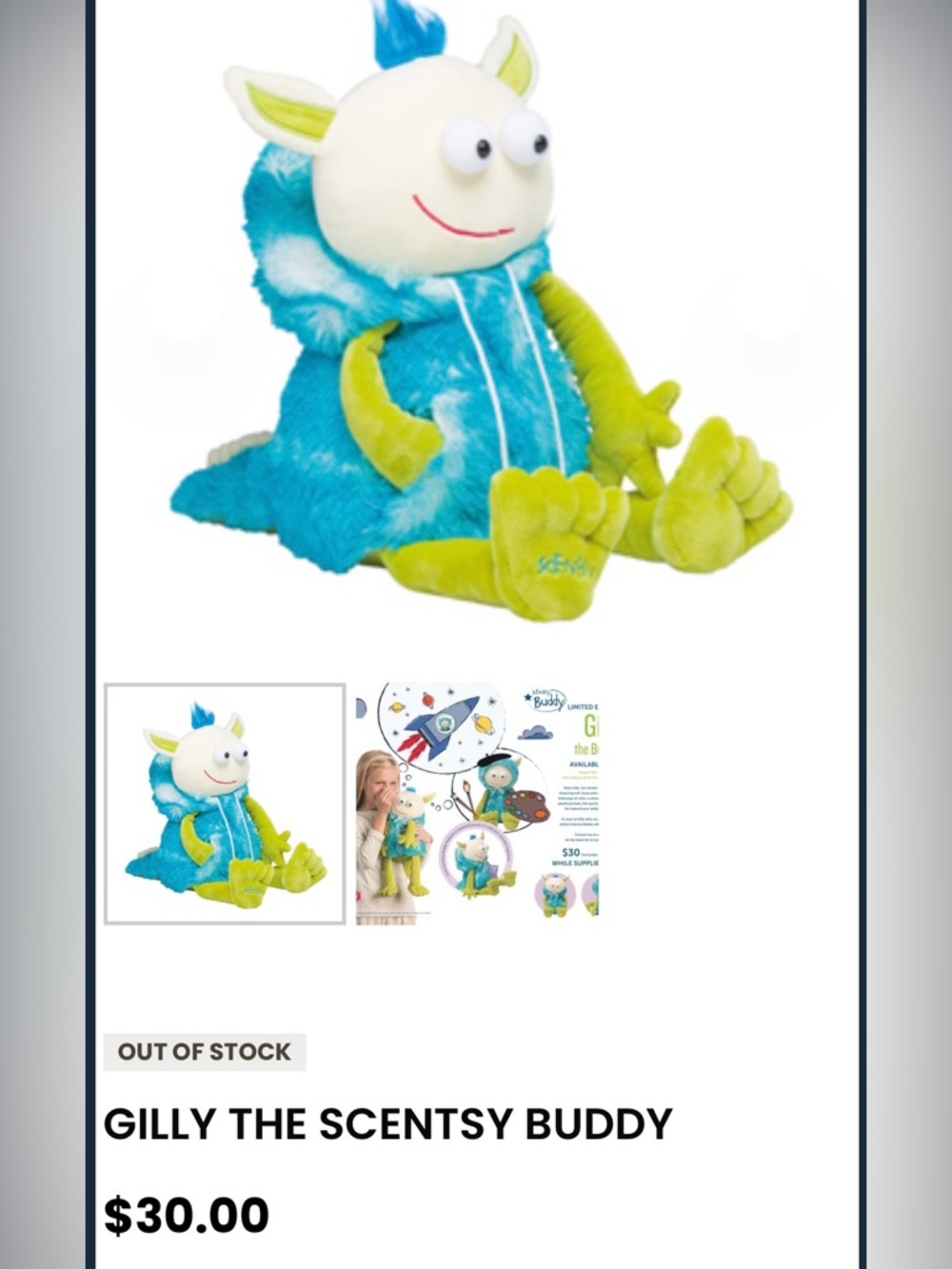 Scentsy Gilly Plush Buddy - Bright Blue & Lime